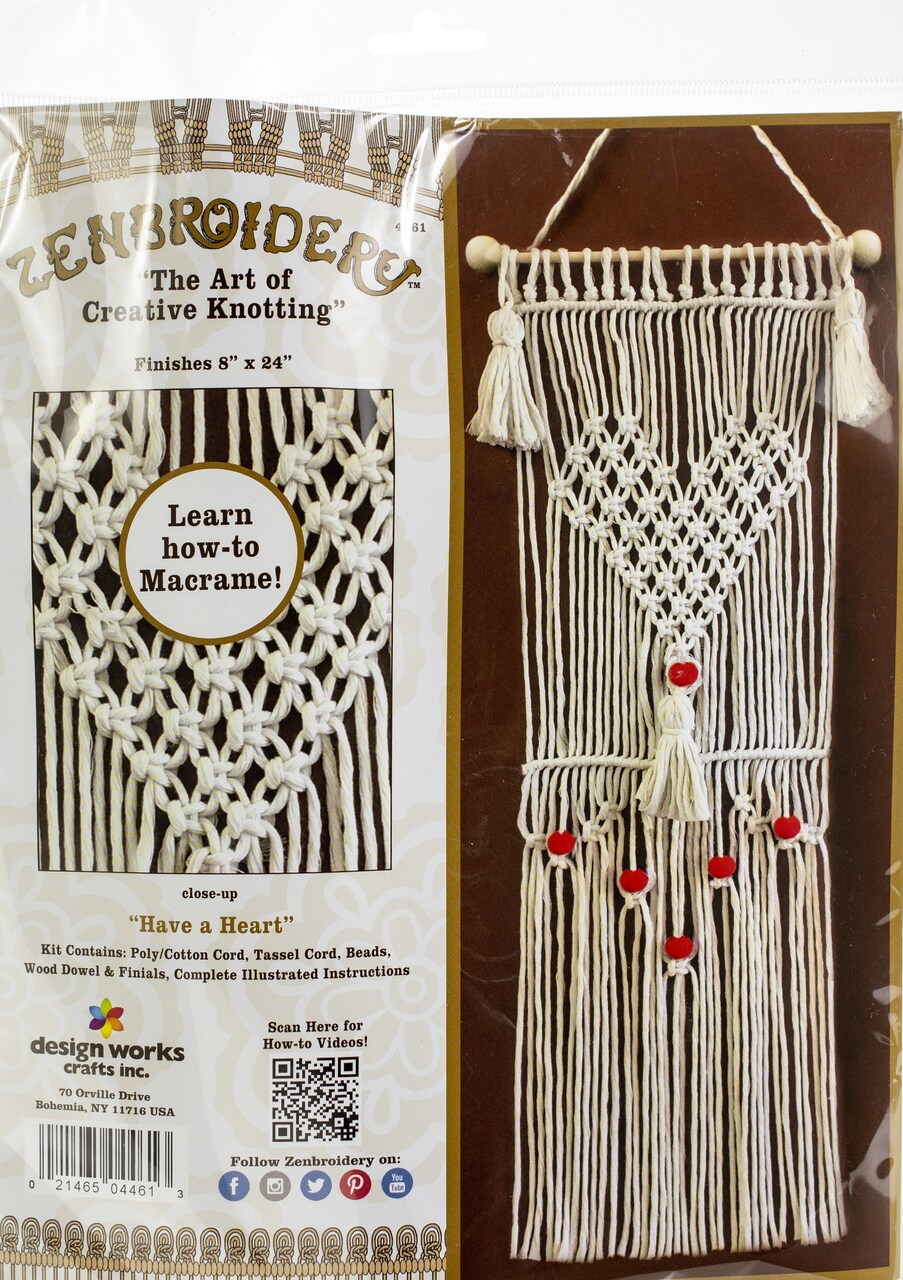 Design Works/Zenbroidery Macrame Wall Hanging Kit 8"X24"-Have A Heart